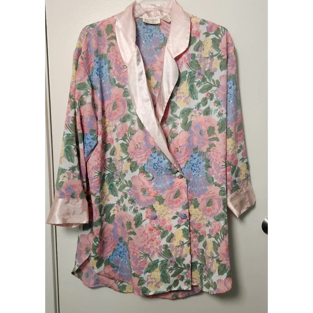 Victoria's Secret Vtg Gold Label Double Breasted Nightshirt Pink Floral Small‎